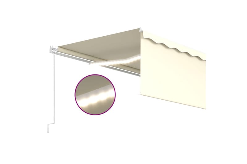 markise m. rullegardin + LED-lys 5x3 m manuel cremefarvet - Creme - Havemøbler - Solafskærmning - Markiser - Vinduesmarkise