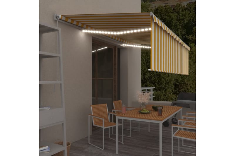 markise m. rullegardin + LED-lys 5x3 m manuel gul og hvid - Gul - Vinduesmarkise - Markiser - Solbeskyttelse vindue