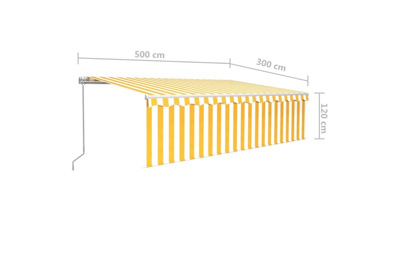 markise m. rullegardin + LED-lys 5x3 m manuel gul og hvid - Gul - Havemøbler - Solafskærmning - Markiser - Vinduesmarkise