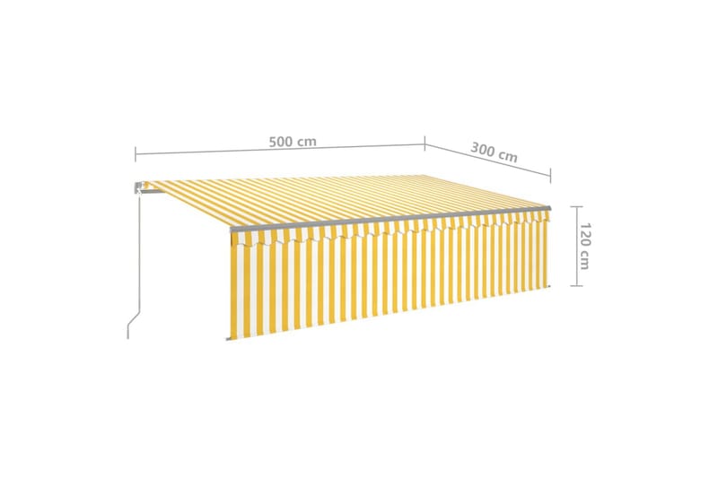 markise m. rullegardin + LED-lys 5x3 m manuel gul og hvid - Gul - Vinduesmarkise - Markiser