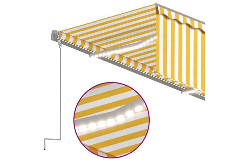markise m. rullegardin + LED-lys 5x3 m manuel gul og hvid - Gul - Vinduesmarkise - Markiser