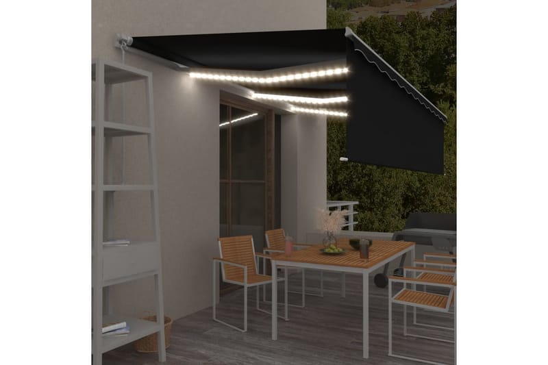 markise m. rullegardin + LED-lys 6x3 m manuel antracitgrå - Antracit - Havemøbler - Solafskærmning - Markiser - Vinduesmarkise