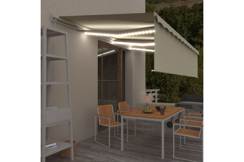 markise m. rullegardin + LED-lys 6x3 m manuel cremefarvet - Creme - Havemøbler - Solafskærmning - Markiser - Vinduesmarkise
