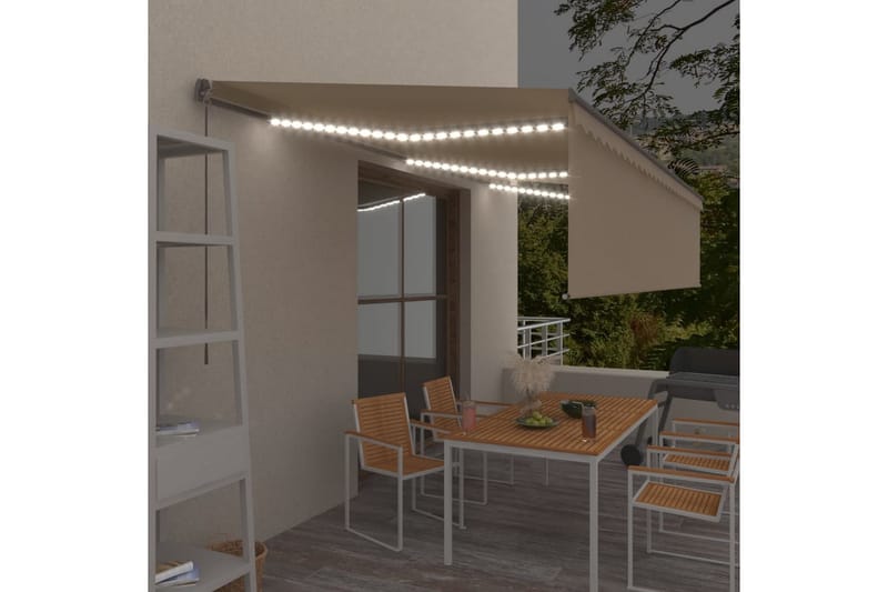 markise m. rullegardin + LED-lys 6x3 m manuel cremefarvet - Creme - Havemøbler - Solafskærmning - Markiser - Vinduesmarkise