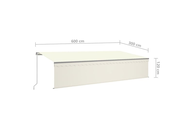 markise m. rullegardin + LED-lys 6x3 m manuel cremefarvet - Creme - Havemøbler - Solafskærmning - Markiser - Vinduesmarkise