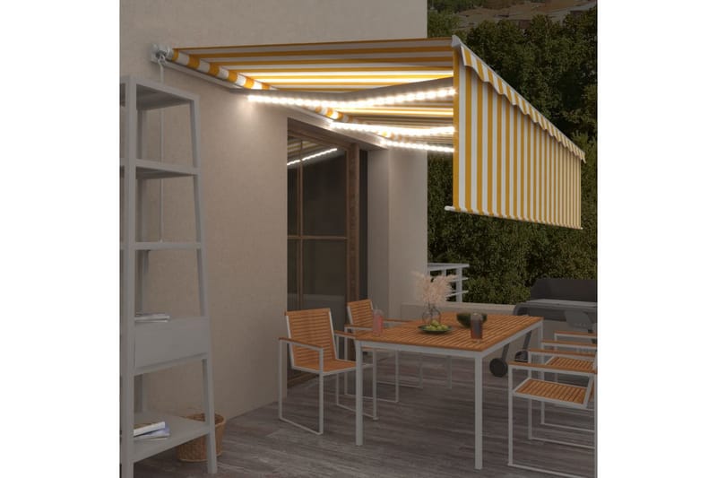 markise m. rullegardin + LED-lys 6x3 m manuel gul og hvid - Gul - Vinduesmarkise - Markiser - Solbeskyttelse vindue