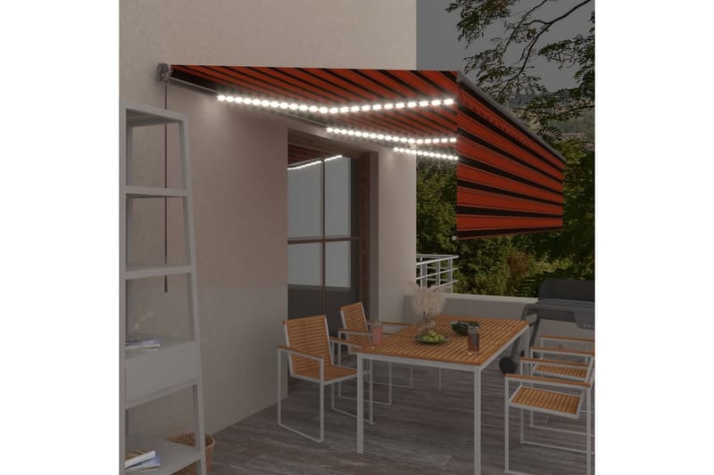 markise m. rullegardin + LED-lys 6x3 m manuel orange/brun - Orange - Markiser - Vinduesmarkise