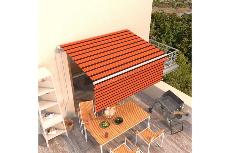markise m. rullegardin 3x2,5 m automatisk orange og brun - Orange - Havemøbler - Solafskærmning - Markiser - Vinduesmarkise