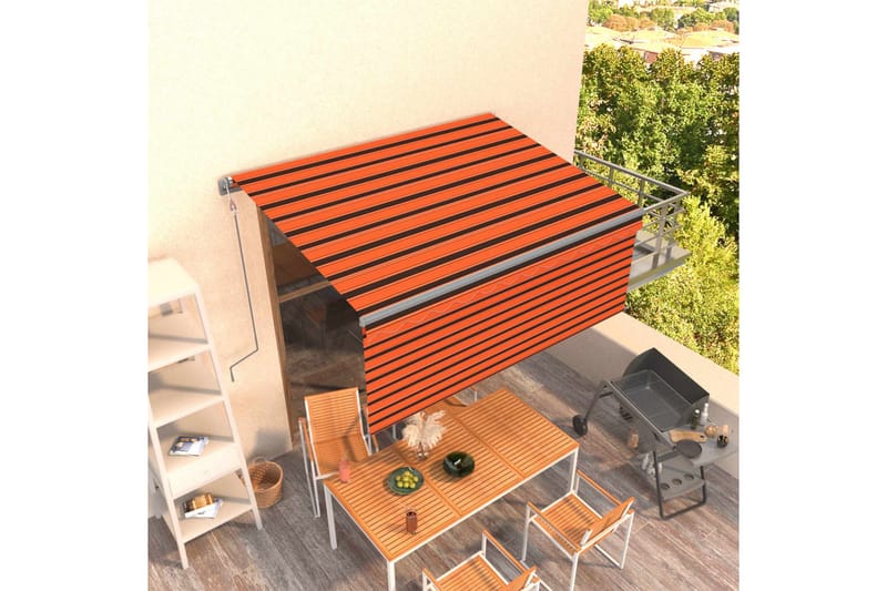 markise m. rullegardin 3x2,5 m automatisk orange og brun - Orange - Vinduesmarkise - Markiser - Solbeskyttelse vindue