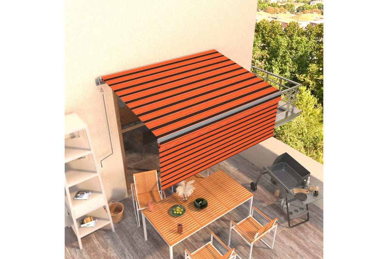 markise m. rullegardin 3x2,5 m automatisk orange og brun - Orange - Havemøbler - Solafskærmning - Markiser - Vinduesmarkise