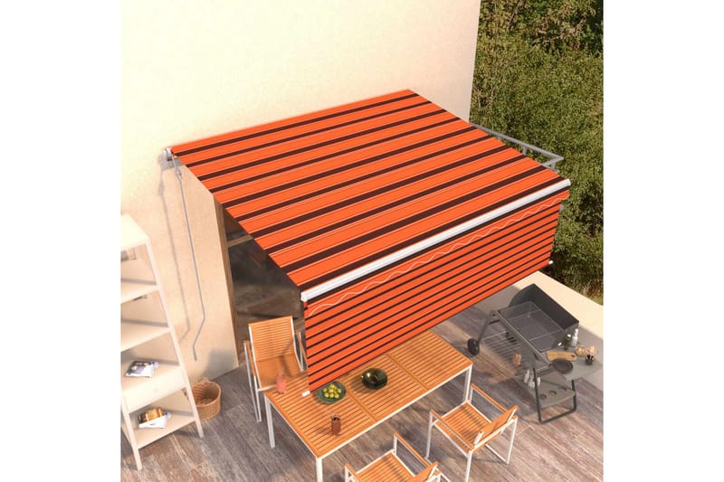 markise m. rullegardin 4,5x3 m automatisk orange og brun - Orange - Havemøbler - Solafskærmning - Markiser - Vinduesmarkise