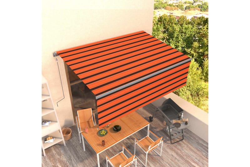 markise m. rullegardin 4,5x3 m automatisk orange og brun - Orange - Havemøbler - Solafskærmning - Markiser - Vinduesmarkise