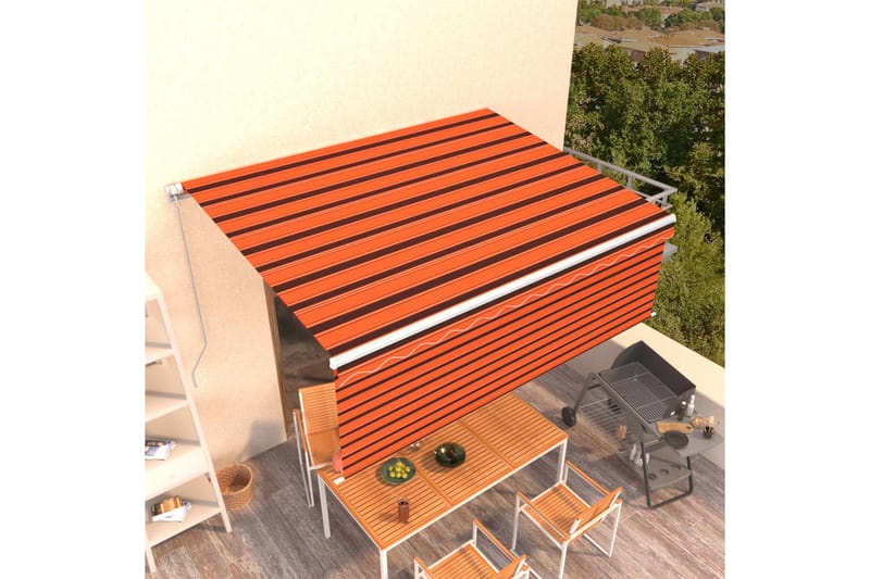 markise m. rullegardin 4,5x3 m manuel orange og brun - Orange - Havemøbler - Solafskærmning - Markiser - Vinduesmarkise