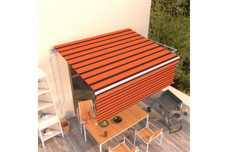 markise m. rullegardin 4x3 m automatisk orange + brun - Orange - Vinduesmarkise - Markiser