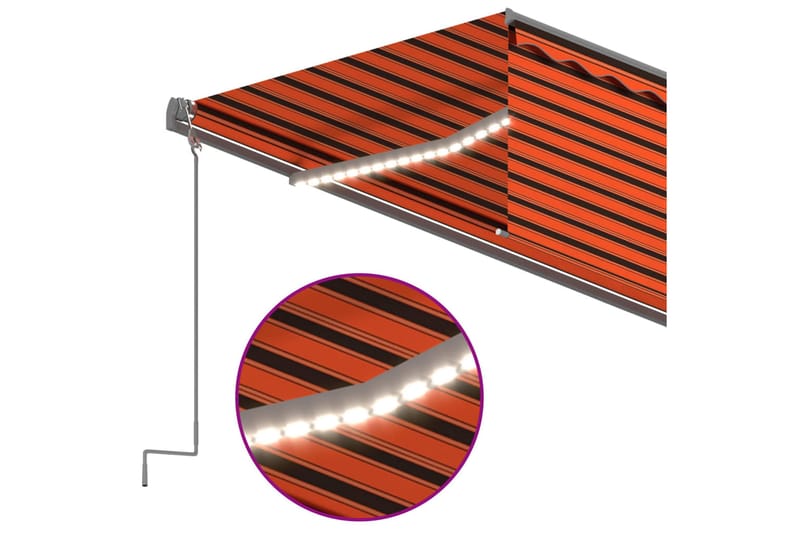 markise m. rullegardin+LED+vindsensor 5x3 m auto orange/brun - Orange - Vinduesmarkise - Markiser