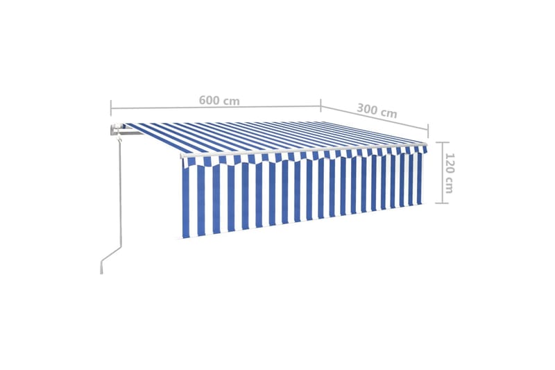 markise m. rullegardin+LED+vindsensor 6x3 m auto blå/hvid - Blå - Havemøbler - Solafskærmning - Markiser - Vinduesmarkise
