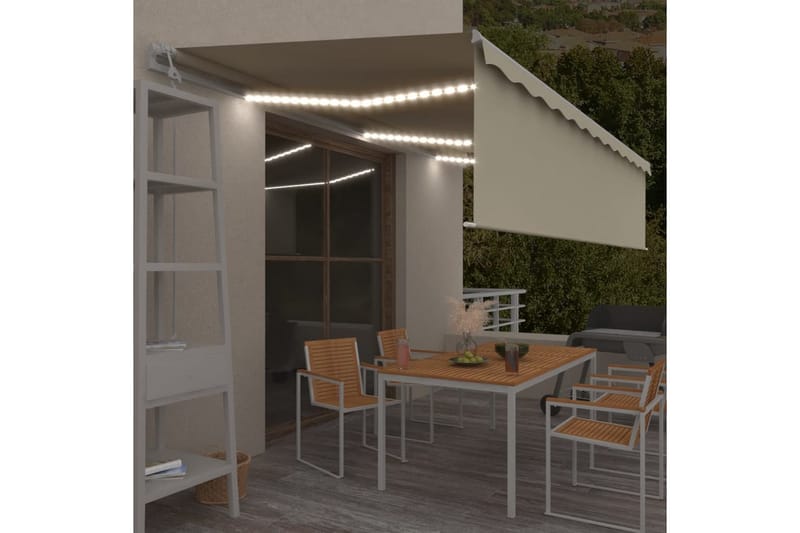 markise m. rullegardin+LED+vindsensor 6x3 m auto - Creme - Havemøbler - Solafskærmning - Markiser - Vinduesmarkise