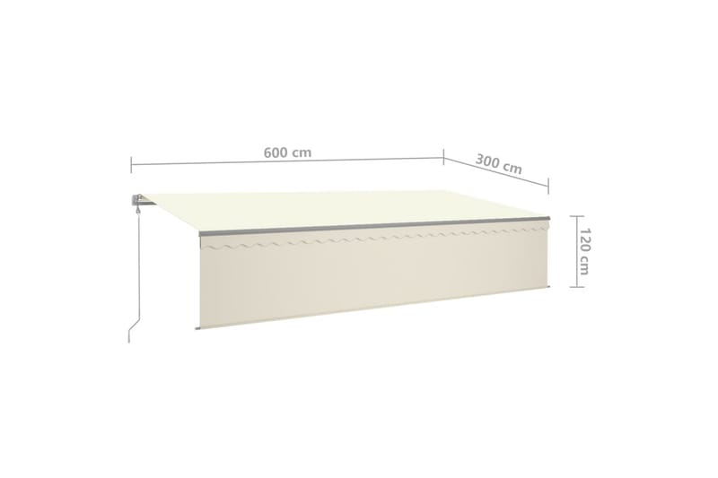 markise m. rullegardin+LED+vindsensor 6x3 m auto cremefarvet - Creme - Havemøbler - Solafskærmning - Markiser - Vinduesmarkise