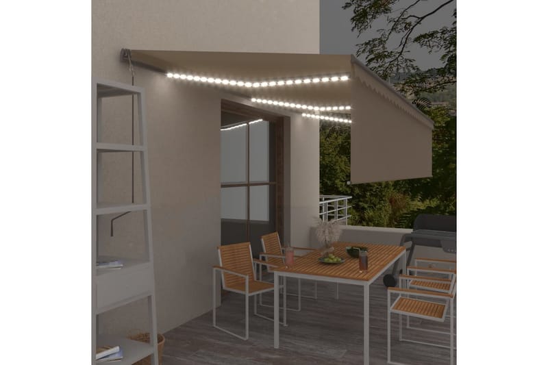 markise m. rullegardin+LED+vindsensor 6x3 m auto cremefarvet - Creme - Havemøbler - Solafskærmning - Markiser - Vinduesmarkise