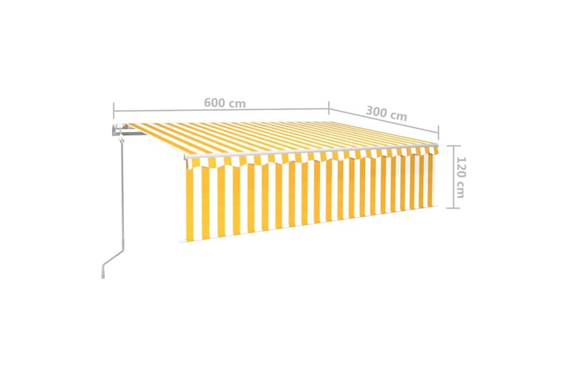 markise m. rullegardin+LED+vindsensor 6x3 m auto gul/hvid - Gul - Vinduesmarkise - Markiser