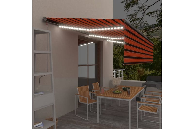 markise m. rullegardin+LED+vindsensor 6x3 m auto - Orange - Markiser - Vinduesmarkise