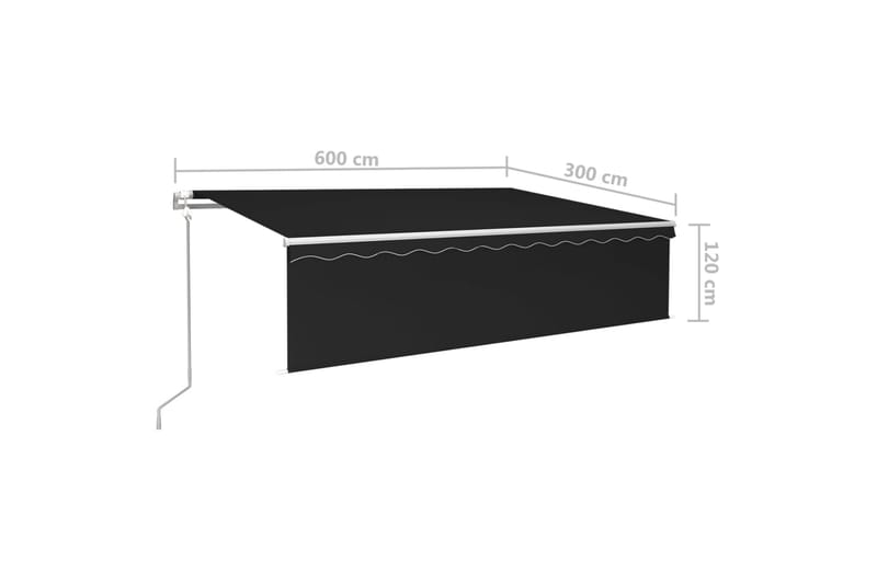 markise m. rullegardin+LED+vindsensor 6x3 m autogrå - Antracit - Havemøbler - Solafskærmning - Markiser - Vinduesmarkise