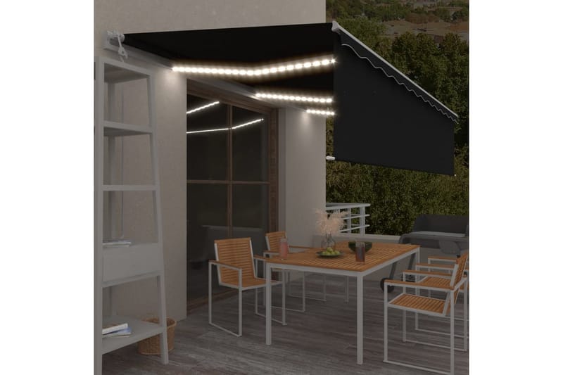 markise m. rullegardin+LED+vindsensor 6x3 m autogrå - Antracit - Havemøbler - Solafskærmning - Markiser - Vinduesmarkise