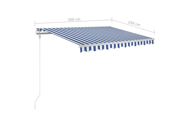 markise m. stolper 3x2,5 m med LED manuel betjening - Blå - Balkonmarkise - Markiser - Terrassemarkise