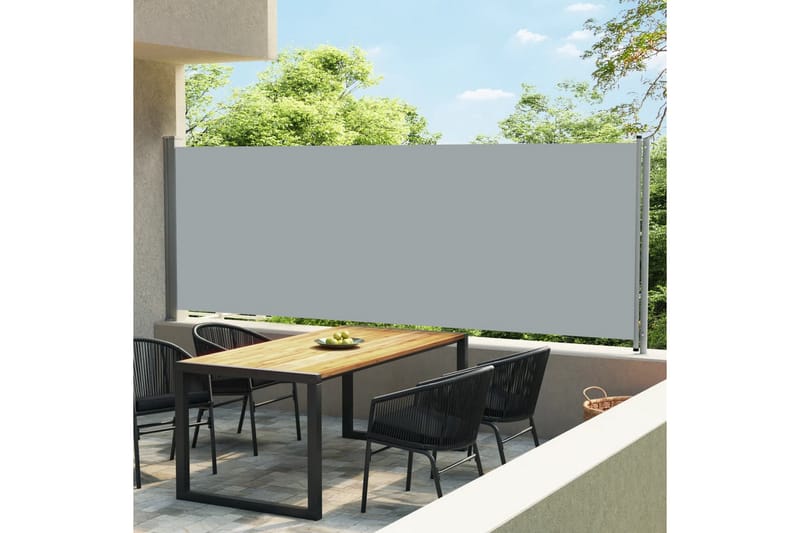 Sammenrullelig sidemarkise til terrassen 600x160 cm grå - Grå - Balkonmarkise - Markiser - Sidemarkise - Altanafskærmning