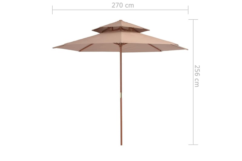 Dobbelt Parasol Med Træstang 270 Cm Gråbrun - Brun - Havemøbler - Solafskærmning - Parasoller
