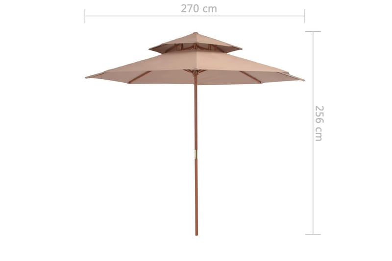 Dobbelt Parasol Med Træstang 270 Cm Gråbrun - Brun - Parasoller