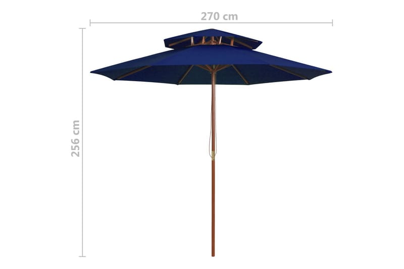 dobbelt parasol med træstang 270 cm blå - Blå - Havemøbler - Solafskærmning - Parasoller