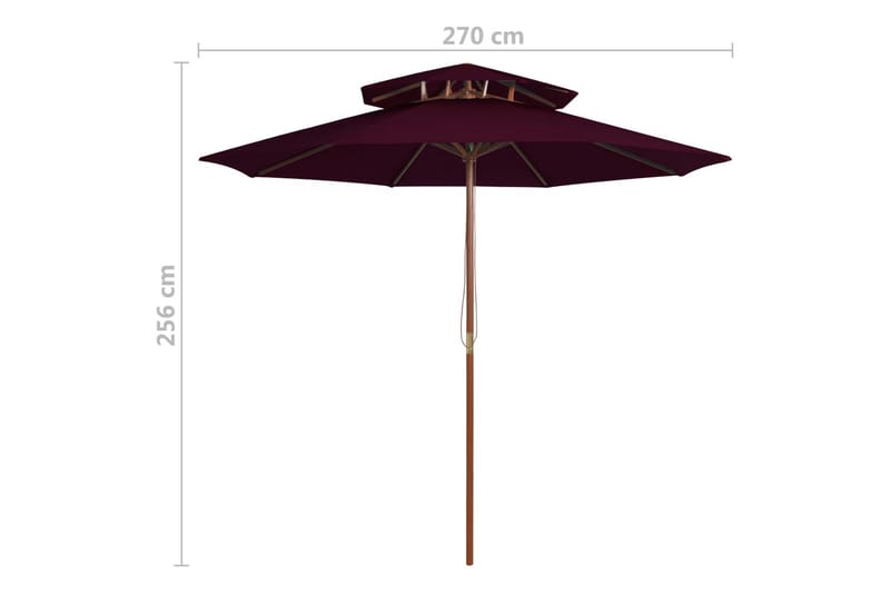 dobbelt parasol med træstang 270 cm bordeaux - Rød - Parasoller