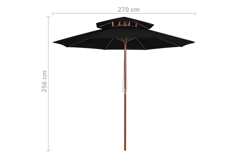 dobbelt parasol med træstang 270 cm sort - Sort - Havemøbler - Solafskærmning - Parasoller