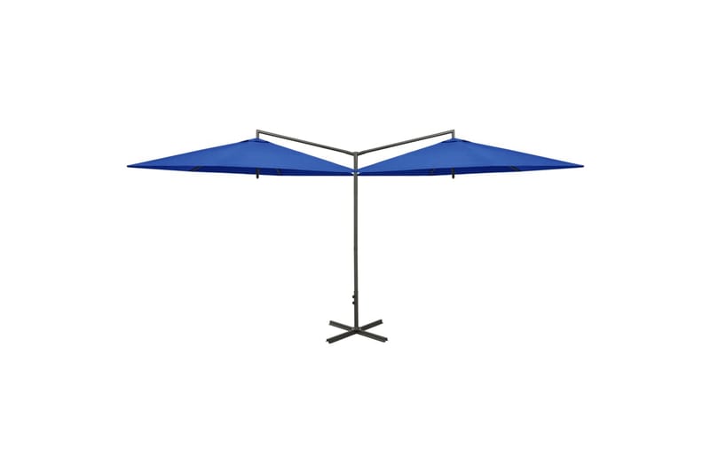 dobbelt parasol med stålstang 600 cm azurblå - Blå - Havemøbler - Solafskærmning - Parasoller