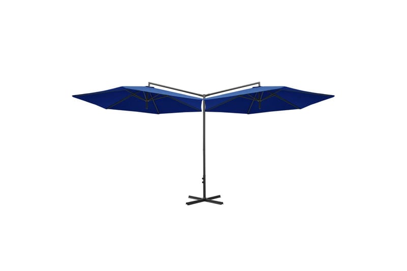 dobbelt parasol med stålstang 600 cm azurblå - Blå - Havemøbler - Solafskærmning - Parasoller