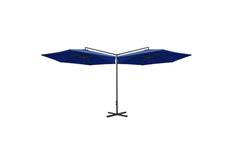 dobbelt parasol med stålstang 600 cm azurblå - Blå - Parasoller