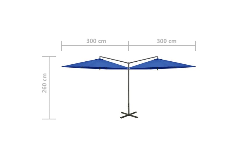 dobbelt parasol med stålstang 600 cm azurblå - Blå - Havemøbler - Solafskærmning - Parasoller