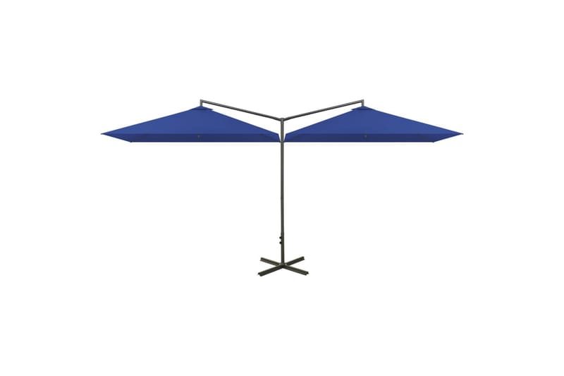 dobbelt parasol med stålstang 600x300 cm azurblå - Blå - Havemøbler - Solafskærmning - Parasoller