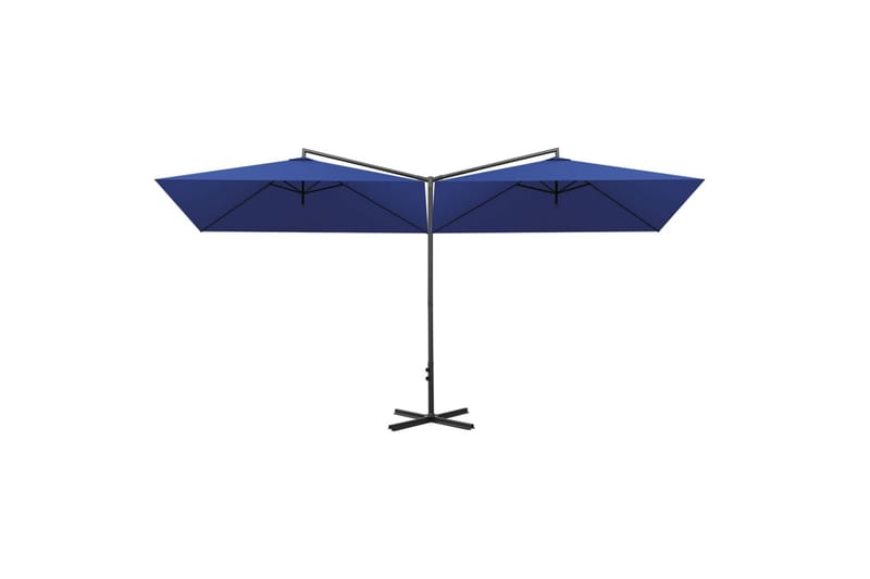 dobbelt parasol med stålstang 600x300 cm azurblå - Blå - Havemøbler - Solafskærmning - Parasoller