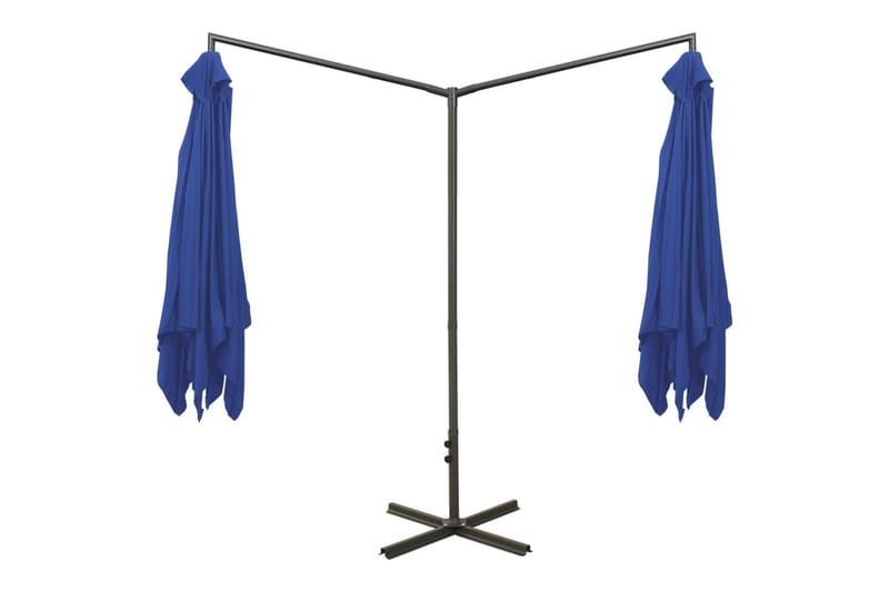 dobbelt parasol med stålstang 600x300 cm azurblå - Blå - Havemøbler - Solafskærmning - Parasoller