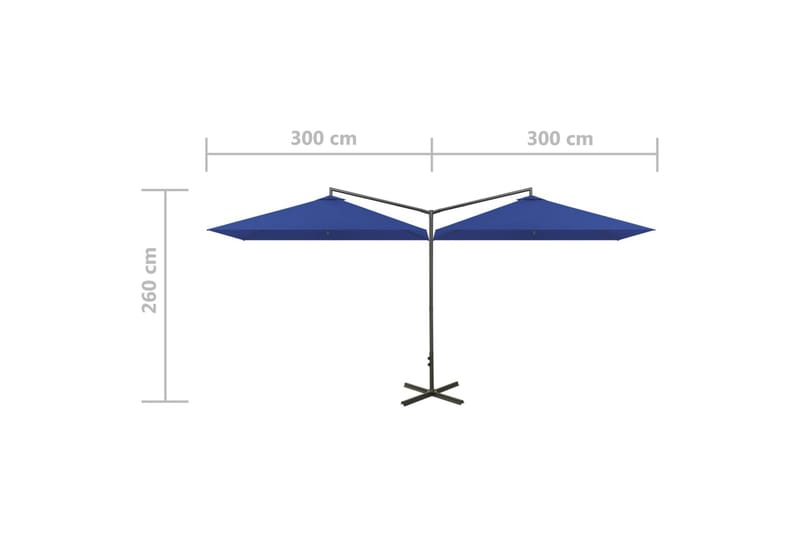 dobbelt parasol med stålstang 600x300 cm azurblå - Blå - Parasoller