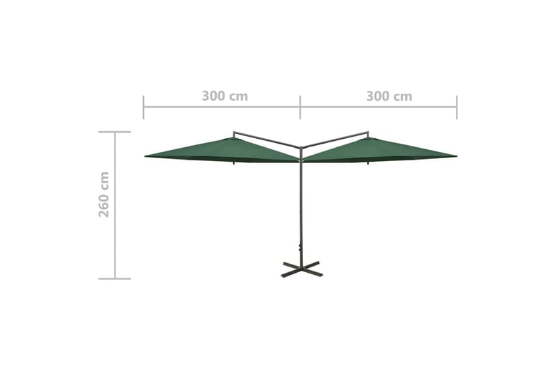 dobbelt parasol med stålstang 600 cm grøn - Grøn - Parasoller