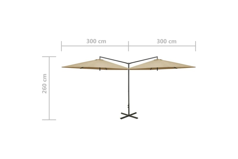dobbelt parasol med stålstang 600 cm gråbrun - Gråbrun - Parasoller