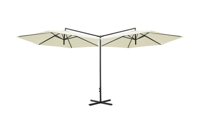 dobbelt parasol med stålstang 600 cm sandfarvet - Parasoller