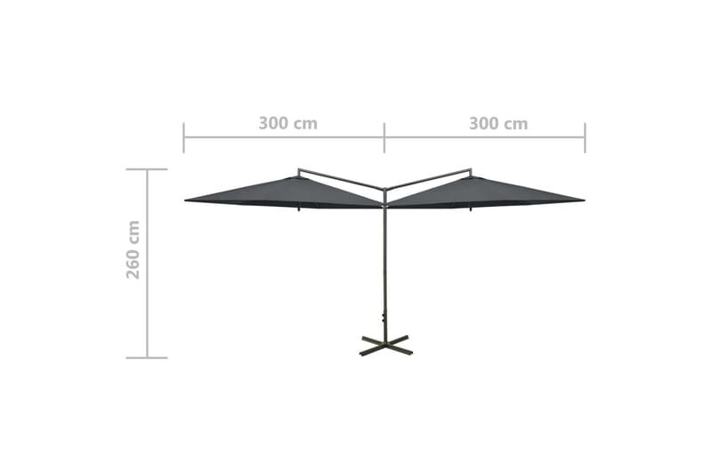 dobbelt parasol med stålstang 600 cm antracitgrå - Antracit - Parasoller