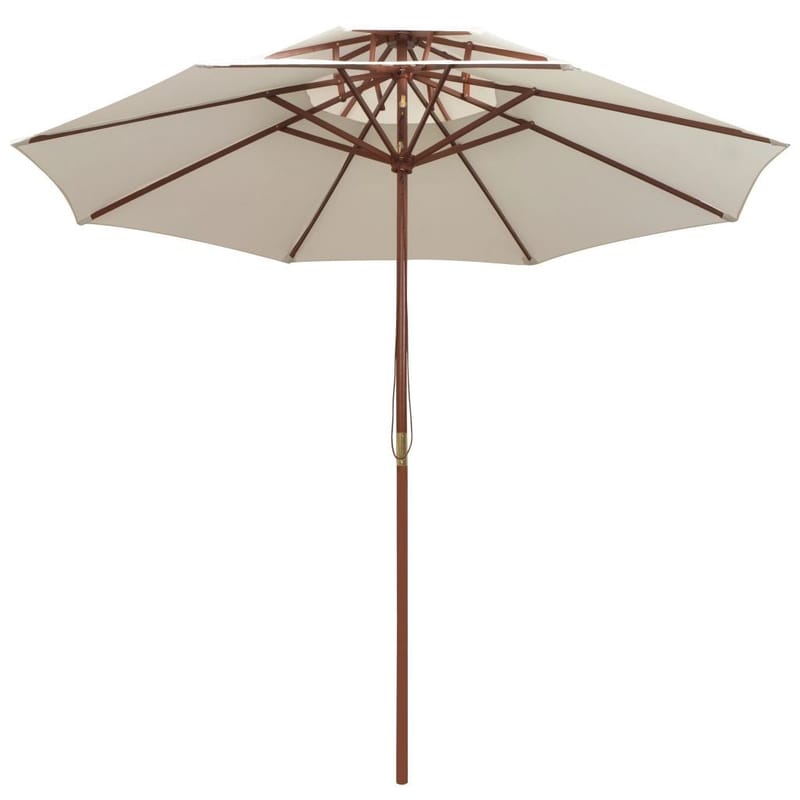 Dobbeltdækkerparasol 270 X 270 Cm Træstang Cremehvid - Hvid - Parasoller