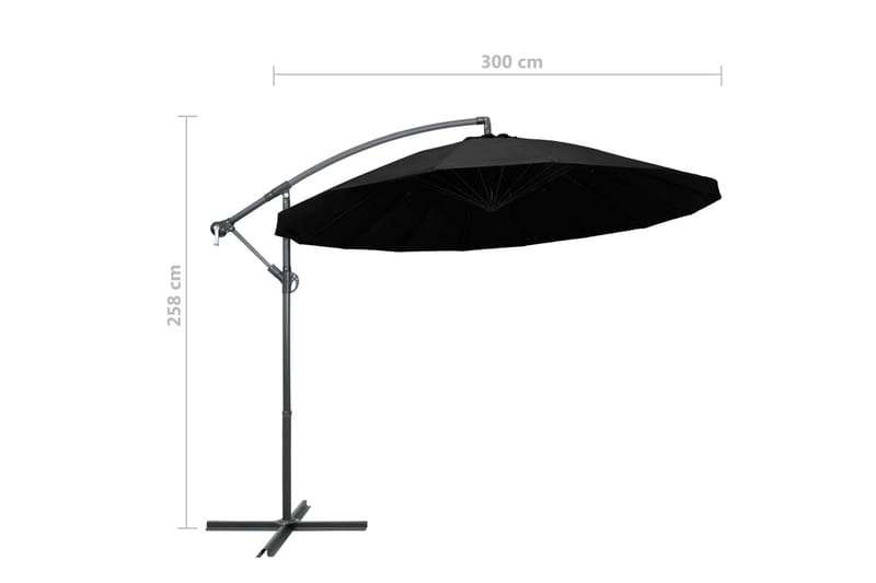 Hængende Parasol 3 m Aluminiumsstang Sort - Sort - Parasoller