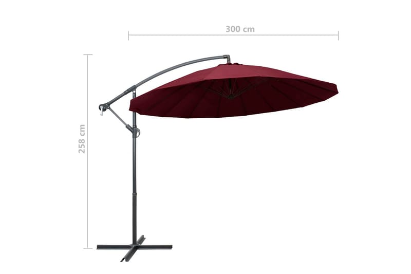 Hængende Parasol 3 m Aluminiumsstang Bordeaux - Rød - Parasoller