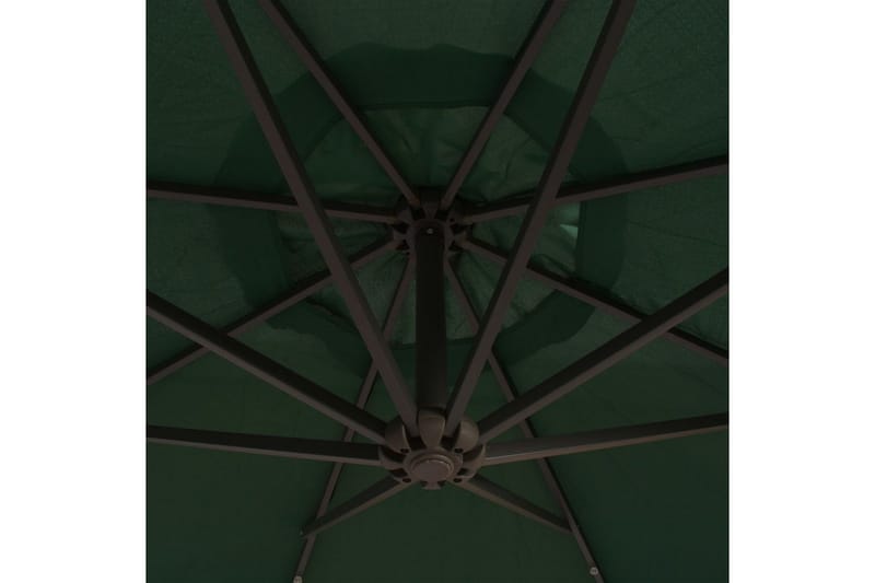 Hængende Parasol Med Led-Belysning 300 Cm Grøn Metalstang - Grøn - Havemøbler - Solafskærmning - Parasoller